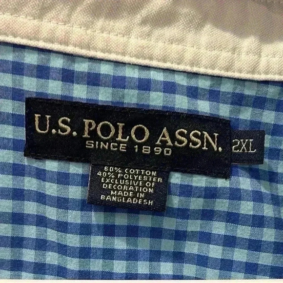 U.S. Polo Assn. Men's Blue Checked Button Up Shirt 2XL Short Sleeve Casual - Picture 5 of 6
